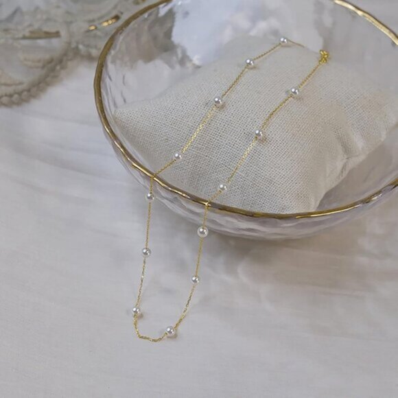 Gold Pearl Choker Necklace Beaded Chain Dainty Jewelry for Women Wedding Gift - Picture 5 of 7